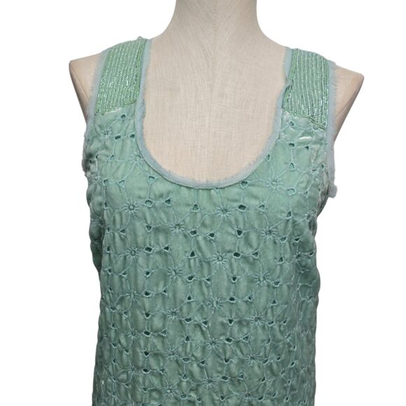 Free People Mint Velvet Beaded Sleeveless Mini Shift Dress Size 2 Pastel Green‎ - Picture 7 of 11
